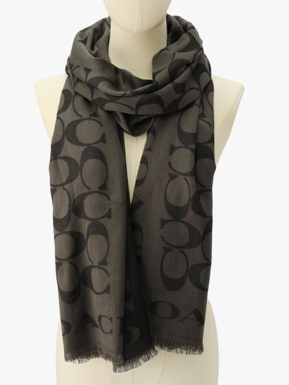 Coach Womens Signature C Border Scarf/ Wrap/ Shawl - Dark Gray & Black - NWT
